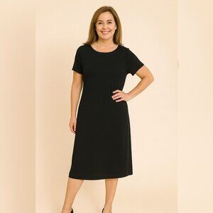 Talbots Short Sleeve Long Black Dress Sz L Petite